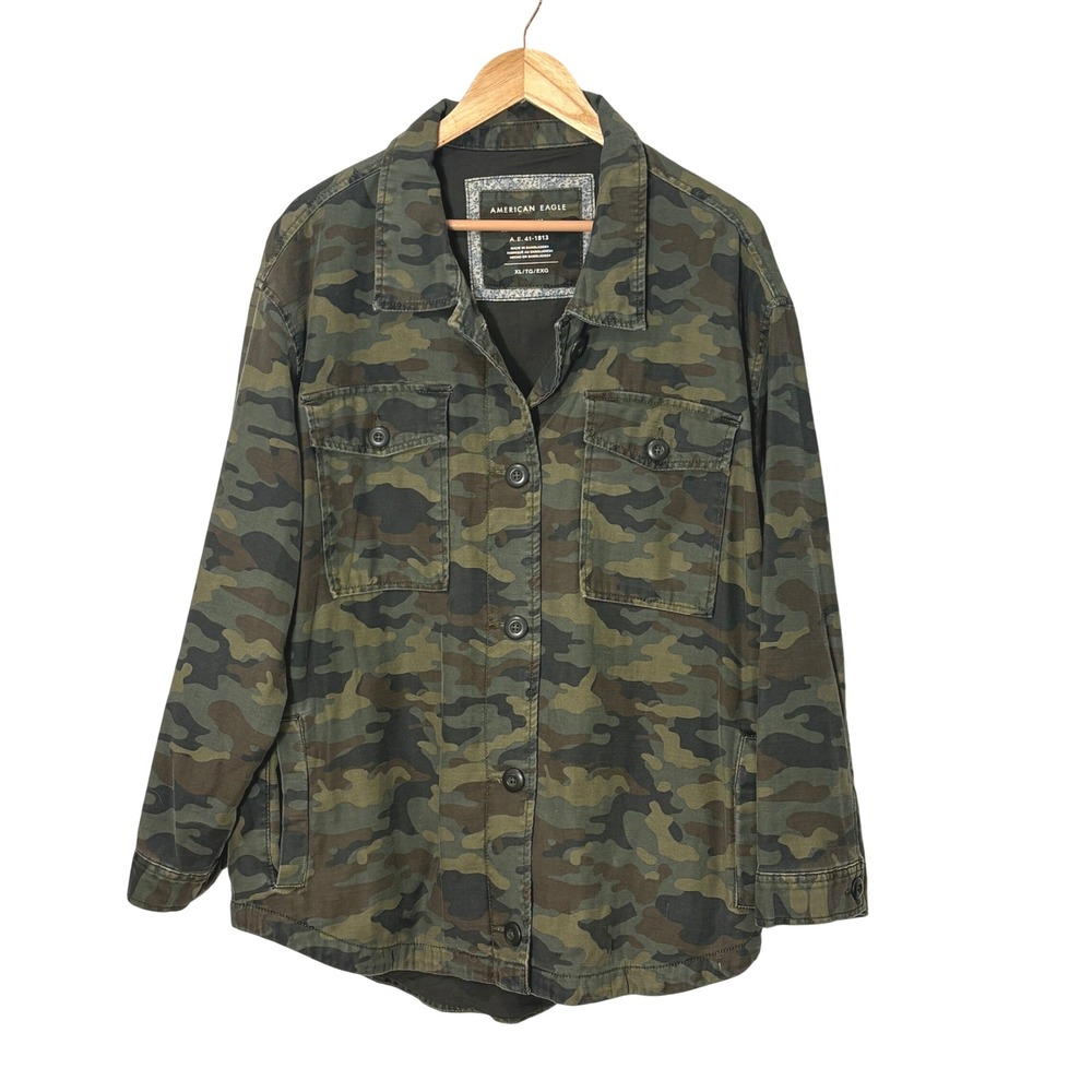 American Eagle Womens Camo Utility Jacket Size XL Military Chore Coat Gorpcore